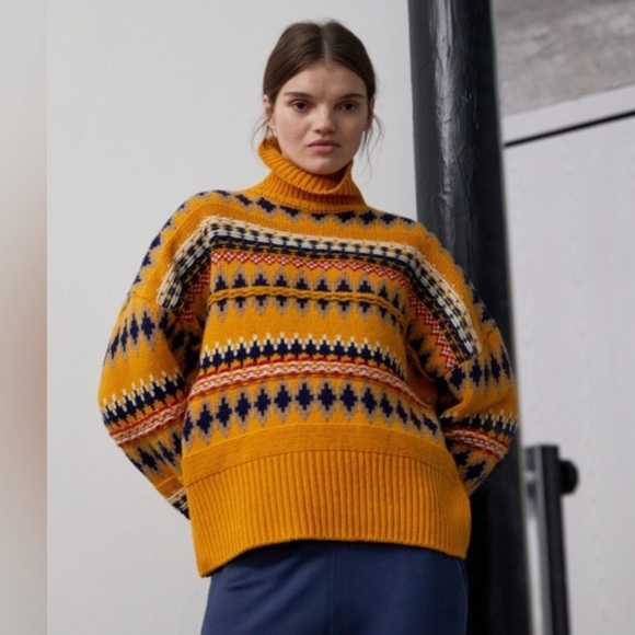 Rag & Bone Willow Fair Isle Wool Turtleneck Sweater in Yellow Size XS - Picture 4 of 16